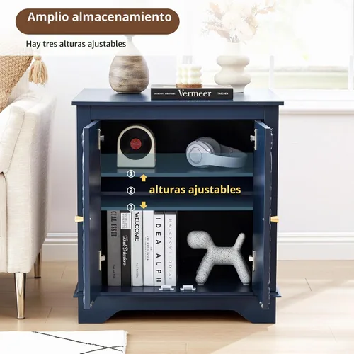 Vista 5 de weselon Mesa auxiliar de estilo granja con puerta floral tallada, mesita de noche de 24 pulgadas de ancho con estante ajustable, mesa auxiliar