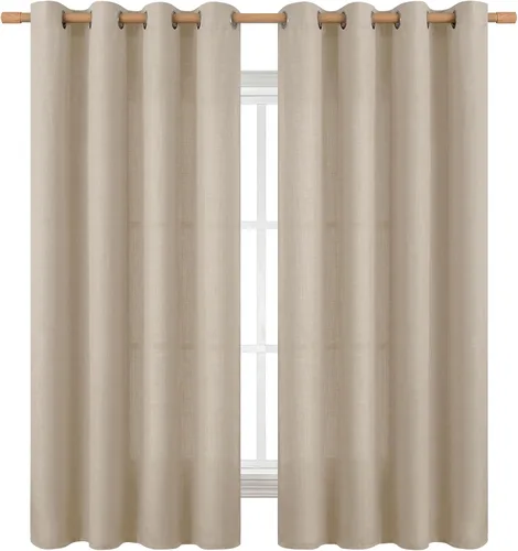 Vista 166 de BGment Cortinas de Lino Beige de 63 Pulgadas de Largo 2 Paneles - Tratamientos para Ventanas con Textura de Arpillera Filtrantes de Luz Cortinas B