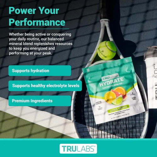 Vista 5 de TRULABS Hydrate - Mezcla de bebida con electrolitos – Sabor cítrico Splash, paquetes de hidratación sin azúcar con electrolitos de 1422 mg y 19