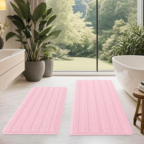 Vista 91 de ACCUMTEK - Juego de alfombras de baño a rayas beige de 3 piezas, ultrasuaves, antideslizantes de chenilla, alfombras de baño mullidas y absorbentes