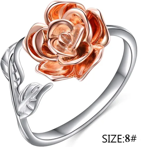 Vista 28 de Anillos abiertos ajustables de plata de ley S925, anillo de rosa para mujeres y adolescentes