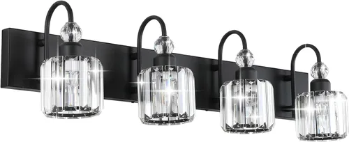 Vista 12 de Ralbay Modernas luces LED de cristal para tocador de baño, 3 luces de acero inoxidable, luces de tocador de cristal sobre el espejo, accesorios