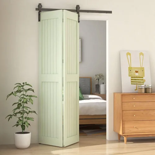 Vista 8 de Kit de herrajes para puerta corrediza de granero plegable de 36 pulgadas/3 pies, suave y silenciosamente, ahorra espacio, resistente, fácil