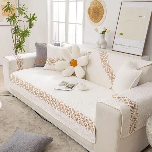 Vista 4 de vctops Funda acolchada de algodón bohemio para sofá modular, con bordado geométrico, antideslizante, lavable, protector de muebles para sala