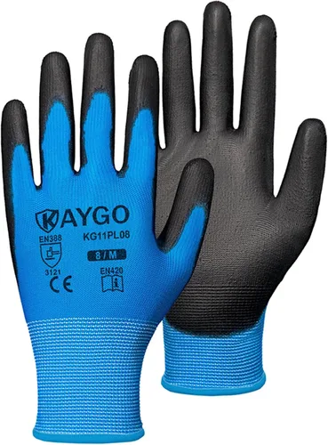 Vista 84 de KAYGO KG11PB - Guantes de trabajo de seguridad con revestimiento de poliuretano, 12 pares de guantes de punto sin costuras para hombres y mujeres