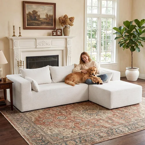 Vista 7 de Sofás seccionales sin hueso de 106 pulgadas para sala de estar, sofá modular en forma de L con asiento profundo de gran tamaño orientado a la Beige