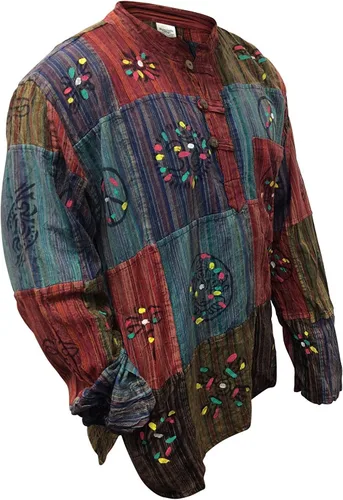 Vista 3 de Shopoholic Fashion Camisa hippie de rayas de patchwork para hombre, ropa bohemia hecha a mano del festival del verano
