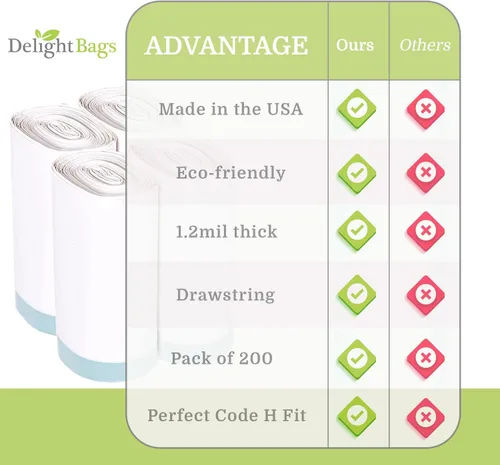 Vista 6 de Bolsas de basura compatibles con Simplehuman Code H, 200 unidades, ecológicas, con cordón blanco, fabricadas en los Estados Unidos con un 70%