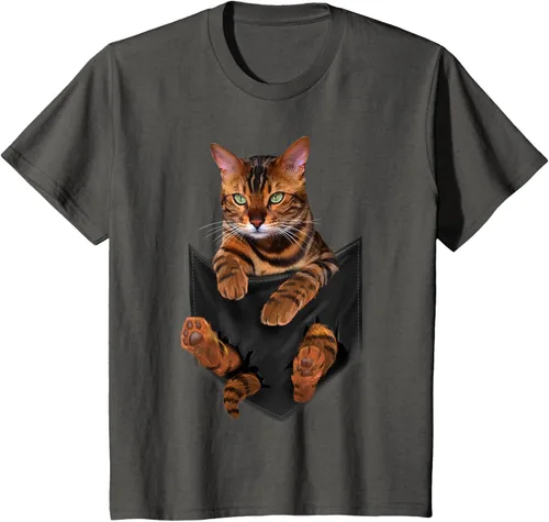 Vista 74 de Camiseta de bolsillo con estampado de tigre y gato Negro
