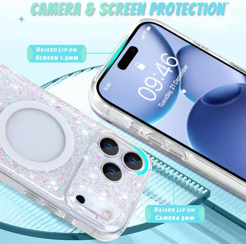 Vista 4 de Bonoma - Funda para iPhone 17 Pro Max 2025 con cristales brillantes, purpurina brillante