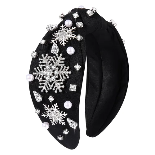 Vista 6 de boderier Diademas de Navidad para Mujeres Diadema de Árbol de Navidad con Cuentas Diadema Ancha Anudada de Cristal Accesorios para el Cabello