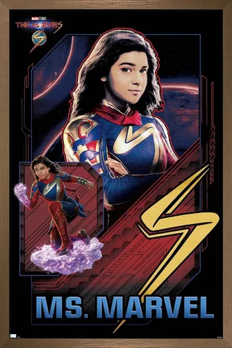 Vista 16 de Trends International Marvel The Marvels - Póster de pared de Ms. Marvel, 14.72 x 22.37 pulgadas, versión enmarcada de madera de granero