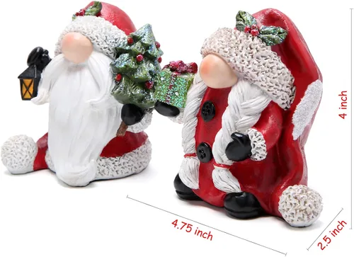 Vista 7 de Hodao 2 piezas decoraciones de gnomos de Navidad con sombrero de Navidad, figuritas de gnomo hechas a mano, elfo escandinavo, gnomos Tomte