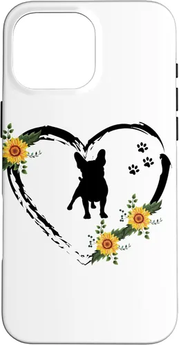 Vista 19 de iPhone 16 French Bulldog With Paw Prints And Sunflower Heart On White Case