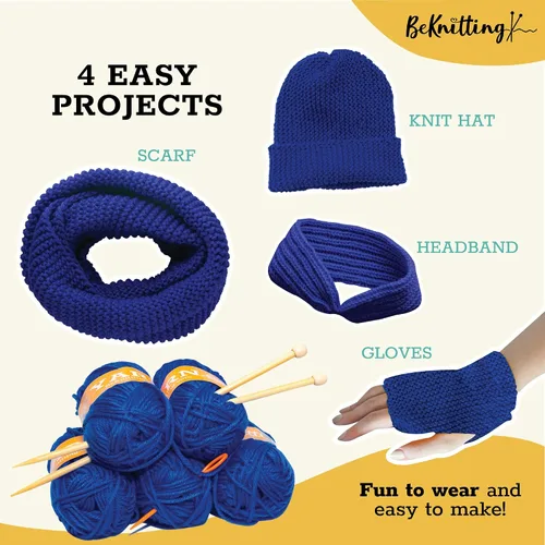 Vista 6 de BeKnitting Kit de tejido para principiantes, adultos y niños - Aprende a tejer - Hilo, fabricantes de pompones, agujas y otros suministros Regalos