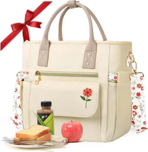 Vista 14 de Lonchera Deluxe Aislada para Mujeres - Lonchera Térmica a Prueba de Fugas Impermeable con Múltiples Bolsillos y Correa Removible para Trabajo