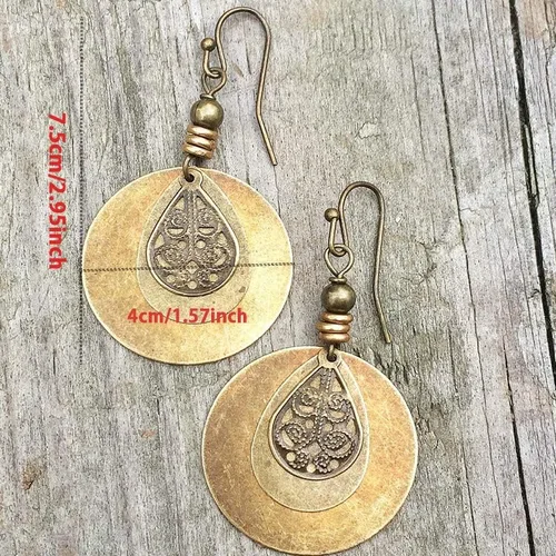 Vista 5 de Pendientes bohemios Pendientes bohemios Pendientes colgantes de latón Joyería bohemia Pendientes étnicos Joyería étnica, Latón, Latón