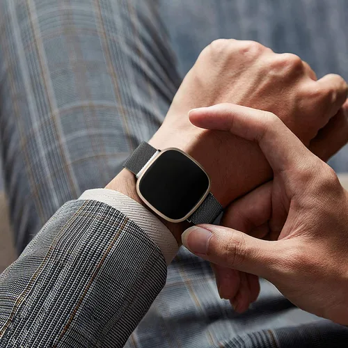 Vista 4 de Compatible con Correas Fitbit Sense Versa 4 Sense 2 y Versa 3 para Hombres Mujeres, Correa de Reemplazo de Malla Metálica Transpirable de Acero Negro