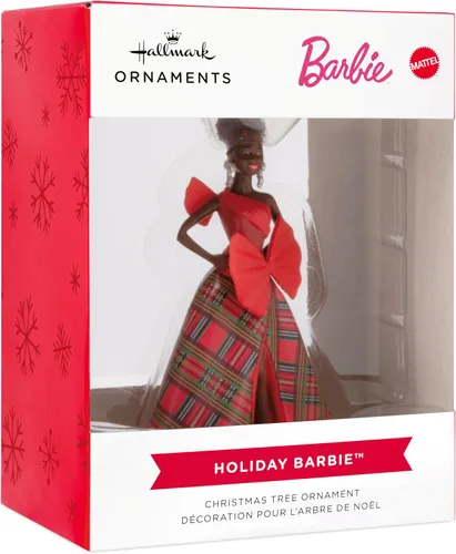 Vista 3 de Hallmark Mattel - Adorno navideño de Barbie afroamericana