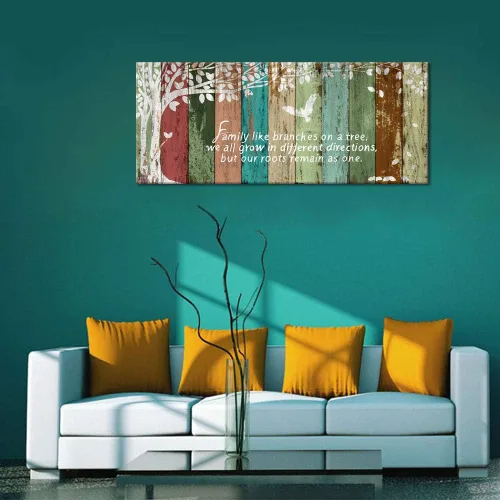 Vista 4 de WELMECO Sweet Home - Lienzo decorativo para pared, con cita de árbol genealógico, póster de amor familiar sobre fondo de madera rústica, textura