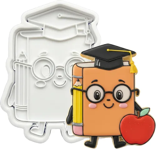 Vista 9 de Juego de cortador de galletas de regreso a clases con sellos de émbolo, 11 piezas, regalos de cocina, cumpleaños, vacaciones, ácido poliláctico 3D