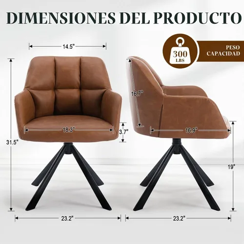 Vista 2 de EALSON Cómoda silla de escritorio de cuero, moderna silla de trabajo para computadora, sin ruedas, silla giratoria con brazo de respaldo medio