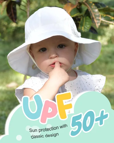 Vista 2 de FURTALK Sombrero de algodón para bebé con oreja, protección solar UPF 50+, gorra para el sol