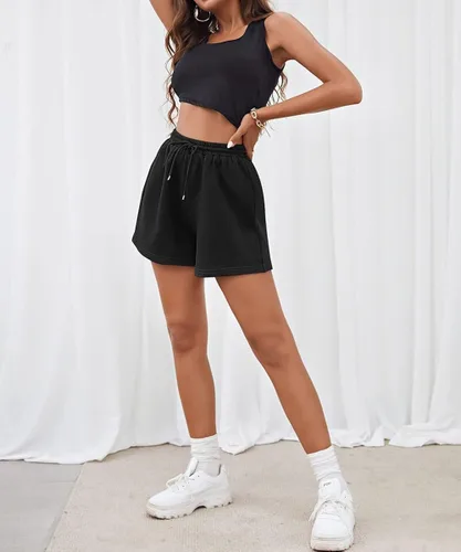 Vista 5 de EFAN Pantalones cortos de verano para mujer, casuales, cómodos, de cintura alta, con cordón, de algodón, con bolsillos, 2023