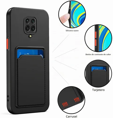 Vista 3 de Funda para Redmi Note 9 Pro, Redmi Note 9s con ranura para tarjetas de crédito, TPU suave TPU silicona resistente a los arañazos delgada ranura