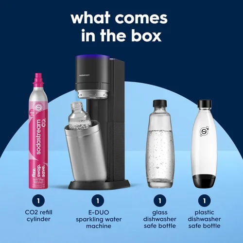 Vista 2 de SodaStream E-Duo - Máquina de agua con gas (negro) con 60 litros de CO2, 1 botella de carbonatación sin BPA y (1) botella de vidrio de 1 litro