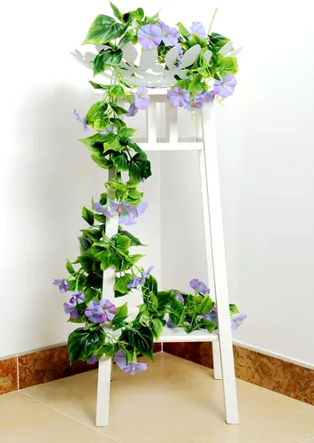 Vista 9 de AirSun Vid de flores artificiales de gloria matutina, 2 plantas colgantes de 15 pies, guirnalda de seda falsa de plantas verdes falsas