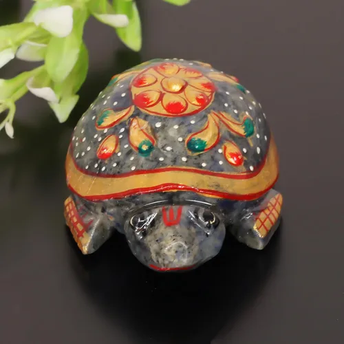 Vista 2 de GEMHUB Estatua de piedra de tortuga de zafiro azul natural de 441.45 ct para decoración del hogar