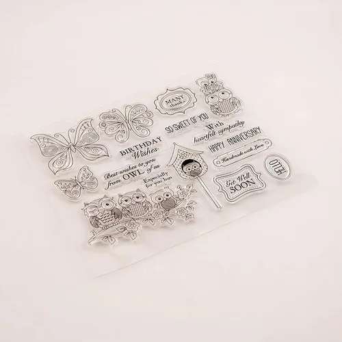 Vista 5 de Sellos transparentes de mariposas y búhos para hacer tarjetas, sellos de goma para álbumes de recortes, álbum de fotos, papel en relieve, decoración