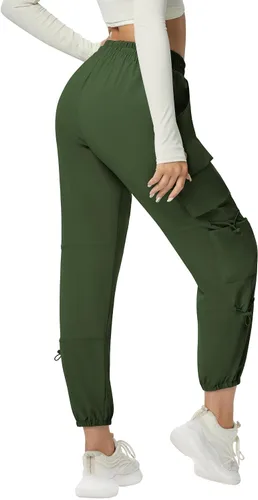 Vista 3 de Pantalones cargo de secado rápido, ligeros, tácticos, con 6 bolsillos, para mujer, cintura elástica y resistente al agua