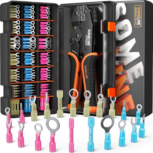 Vista 14 de SOMELINE - Herramienta de crimpado para kit de conectores termorretráctiles, con conectores termorretráctiles de extremo calibre 22-10 de grado