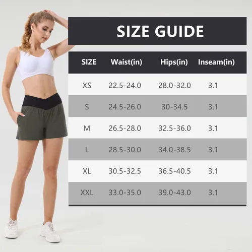 Vista 7 de HARTPOR Pantalones cortos deportivos 2 en 1 de secado rápido para mujer, cintura cruzada con bolsillos, forro de malla para entrenamiento, gimnasio