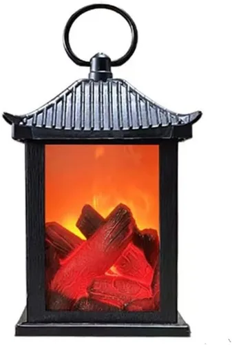 Vista 11 de Farol de chimenea pequeño y acogedor tradicional realista con efecto de llama de leña, luz LED, estilo carbón, lámpara de mesa