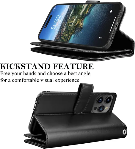 Vista 5 de Funda tipo cartera para iPhone 15 Pro, funda para iPhone 15 Pro, funda de piel sintética con soporte para tarjetas de crédito
