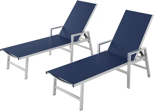 Vista 13 de Vexwalx Tumbona para patio al aire libre con ruedas y reposabrazos, sillas reclinables ajustables de aluminio de 5 posiciones, sillas de playa al