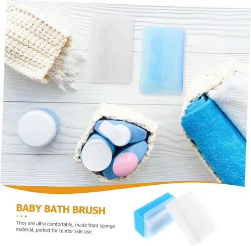 Vista 3 de Juego de 2 cepillos sensoriales para recién nacidos, cepillos de esponja de baño suaves para baby shower, entrenamiento sensorial para masaje suave
