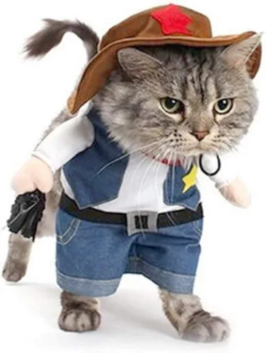 Vista 6 de NACOCO Disfraz de vaquero de Halloween para perro, ropa para mascotas, disfraces con sombrero para perro y gato, color azul (S)