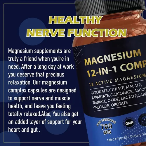Vista 3 de Puravita Complejo de magnesio 700 mg 12 en 1 Suplemento de magnesio con glicinato, citrato, malato y más Fácil absorción, apoyo energético, vegano