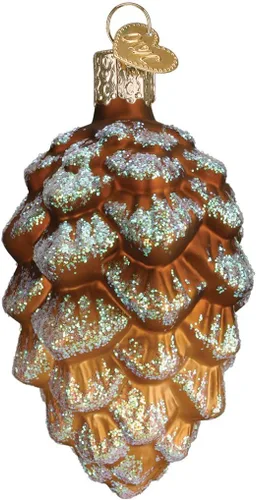 Vista 4 de Old World Christmas Adorno soplado de cristal de pino ponderosa azul para árbol de Navidad, decoración navideña artesanal, colección Nature