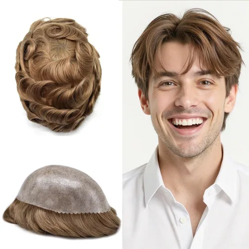 Vista 142 de Toupee for Men Hair Piece Real Human Hair Full Poly Skin Mens Toupee Mens Hair System Injected PU Hair System Invisible Hairpiece for