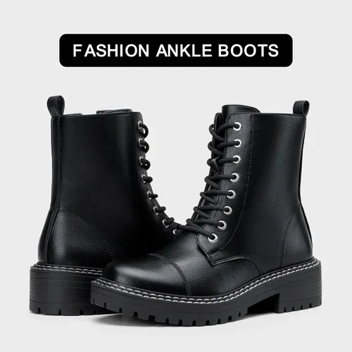 Vista 5 de Vepose Botines de combate de moda 9629 para mujer, botines con cordones y cremallera