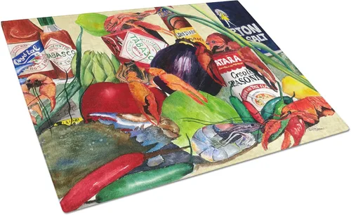 Vista 49 de Caroline's Treasures 1002LCB Barq's, Crabs and Spices Tabla de cortar de vidrio grande decorativa de vidrio templado Tabla de cortar y servir