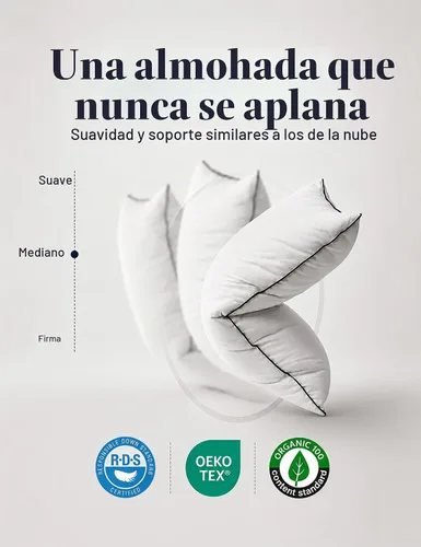 Vista 7 de DWR Almohada de plumón de ganso rodeada de poliéster, 2 unidades, 100% algodón orgánico, soporte medio, rellenos de almohada de cama