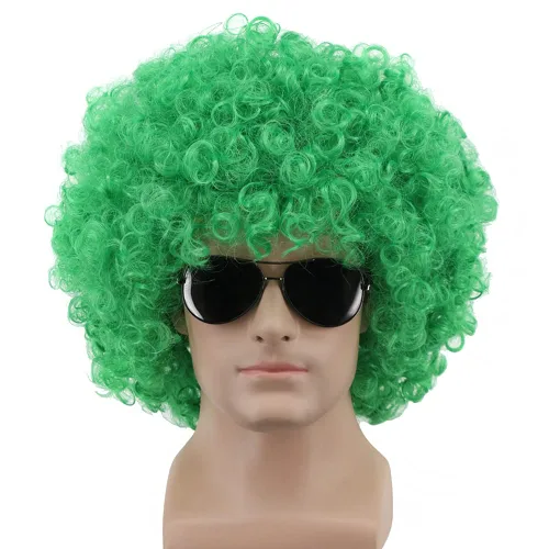 Vista 2 de yuehong Pelucas cortas y esponjosas de discoteca afro, sintéticas, para cosplay, cosplay, pelucas divertidas para hombres y mujeres unisex (verde)
