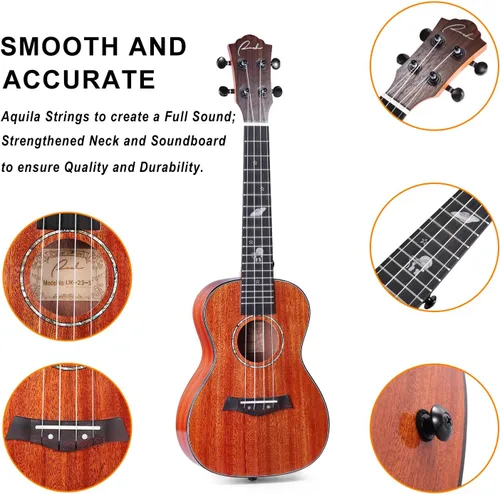 Vista 3 de Ranch Ukelele de concierto de 23 pulgadas, kit de ukelele profesional pequeño hawaiano para guitarra hawaiana, paquete de iniciación, bolsa