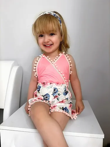 Vista 2 de UNICOMIDEA 6M-3T Traje sin espalda para bebé niña traje mameluco con diadema